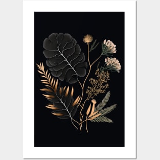 Black and Gold Elegant Botanical Illustration Posters and Art